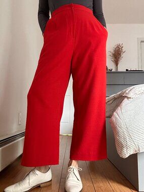 MEG Est 1994 Red Linen Blend Cropped Wide Leg Pants M Made in Canada